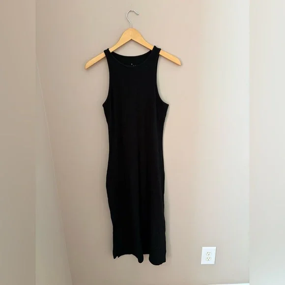 a new day Black Ribbed high neck midi dress size medium with side slit - Picture 3 of 5